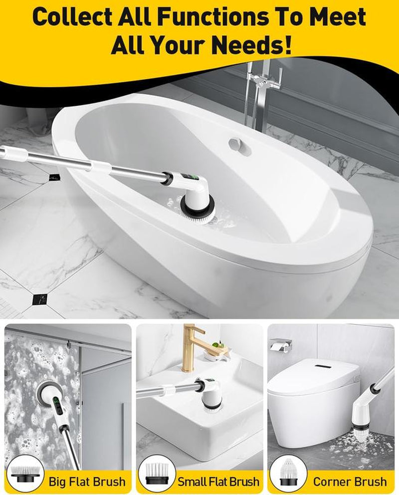 Electric Spin Scrubber, Shower Scrubber with Extendable 53.3'' Arm, Dual-Speed, 3 Brush Heads, Versatile Power Scrubber for Bathroom, Shower, Tub, Tile, and Car