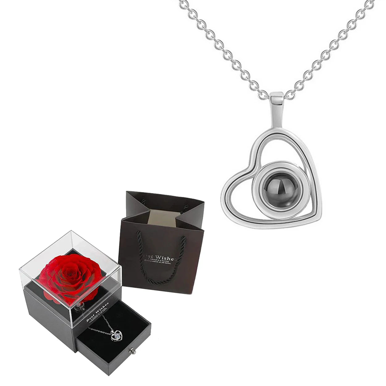100 Languages "I Love You" Heart Necklace β Gift Set with Rose Box πβ¨ Perfect Romantic Gift
