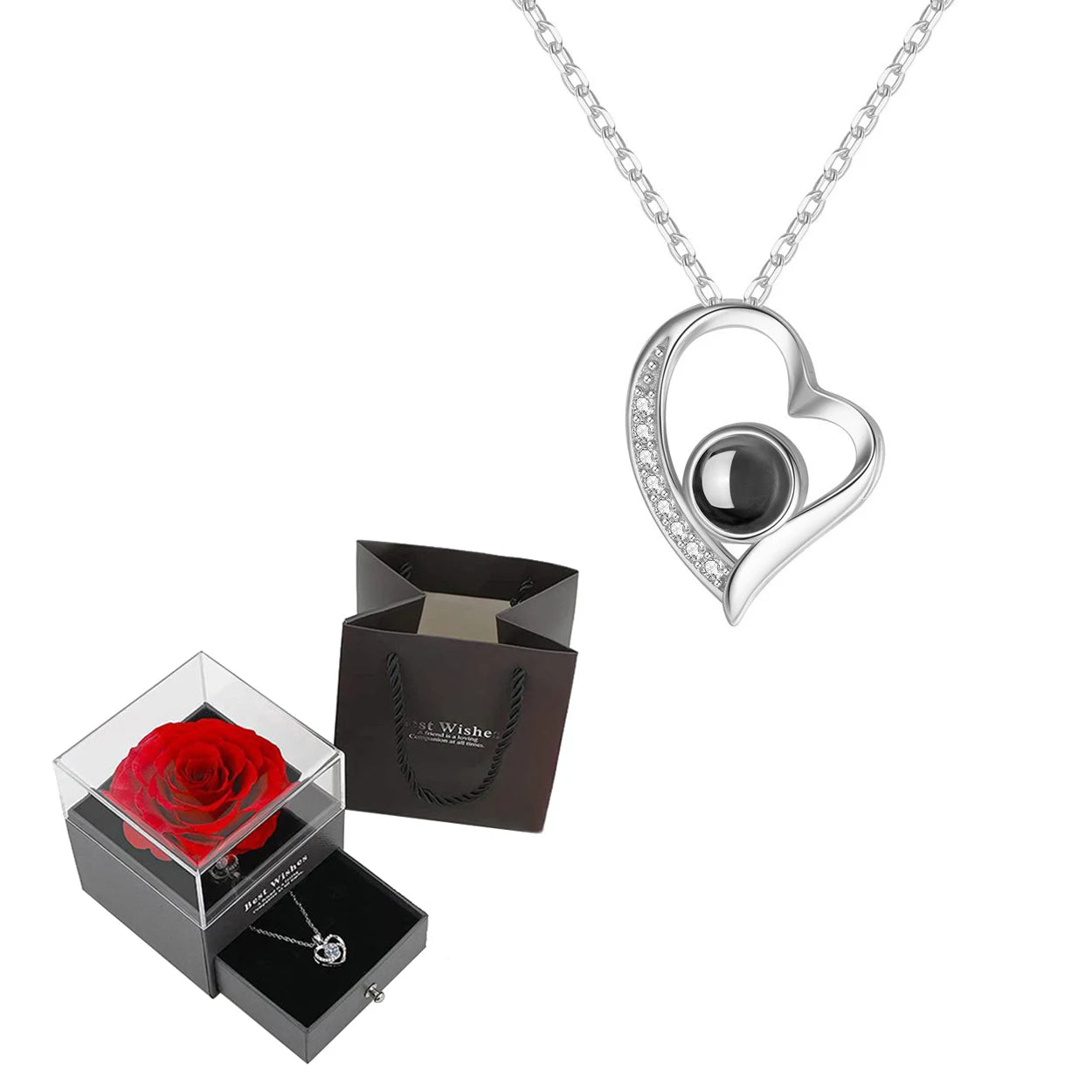 100 Languages "I Love You" Heart Necklace β Gift Set with Rose Box πβ¨ Perfect Romantic Gift
