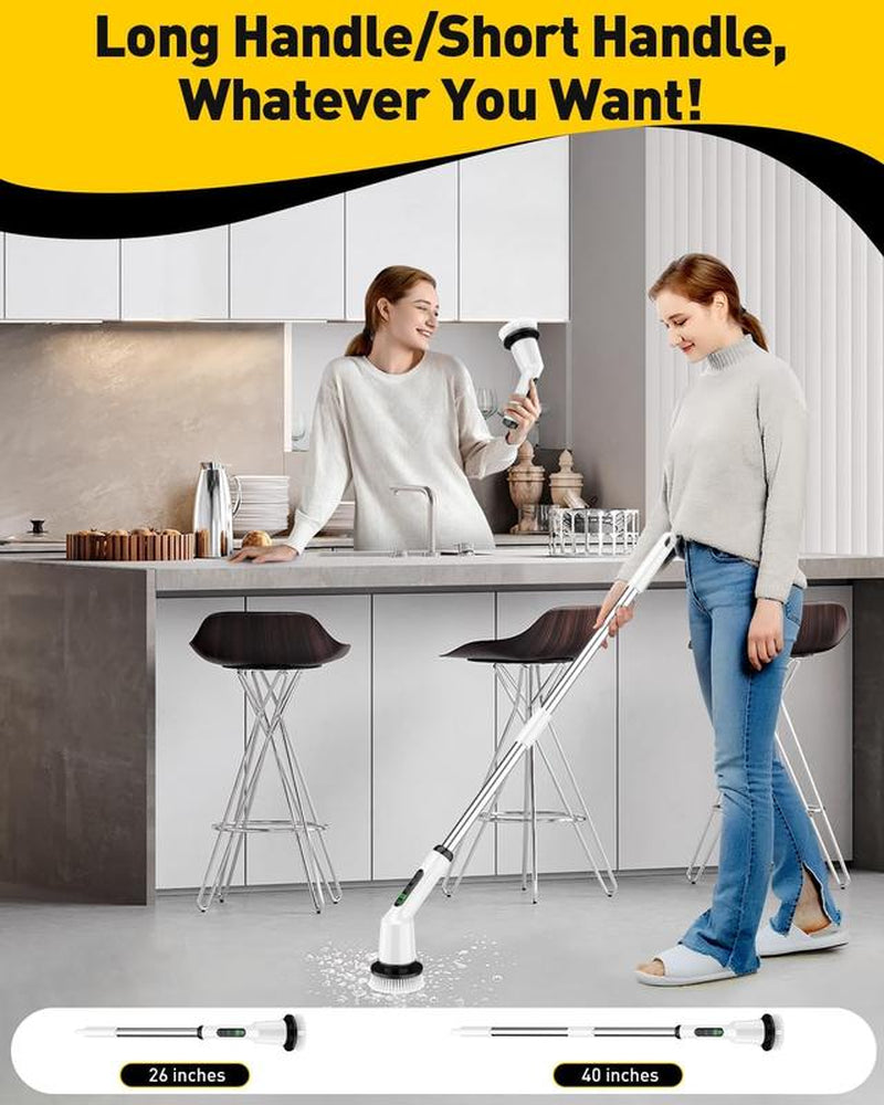 Electric Spin Scrubber, Shower Scrubber with Extendable 53.3'' Arm, Dual-Speed, 3 Brush Heads, Versatile Power Scrubber for Bathroom, Shower, Tub, Tile, and Car