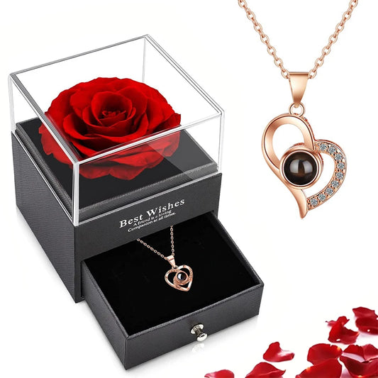 100 Languages "I Love You" Heart Necklace – Gift Set with Rose Box 💖✨ Perfect Romantic Gift