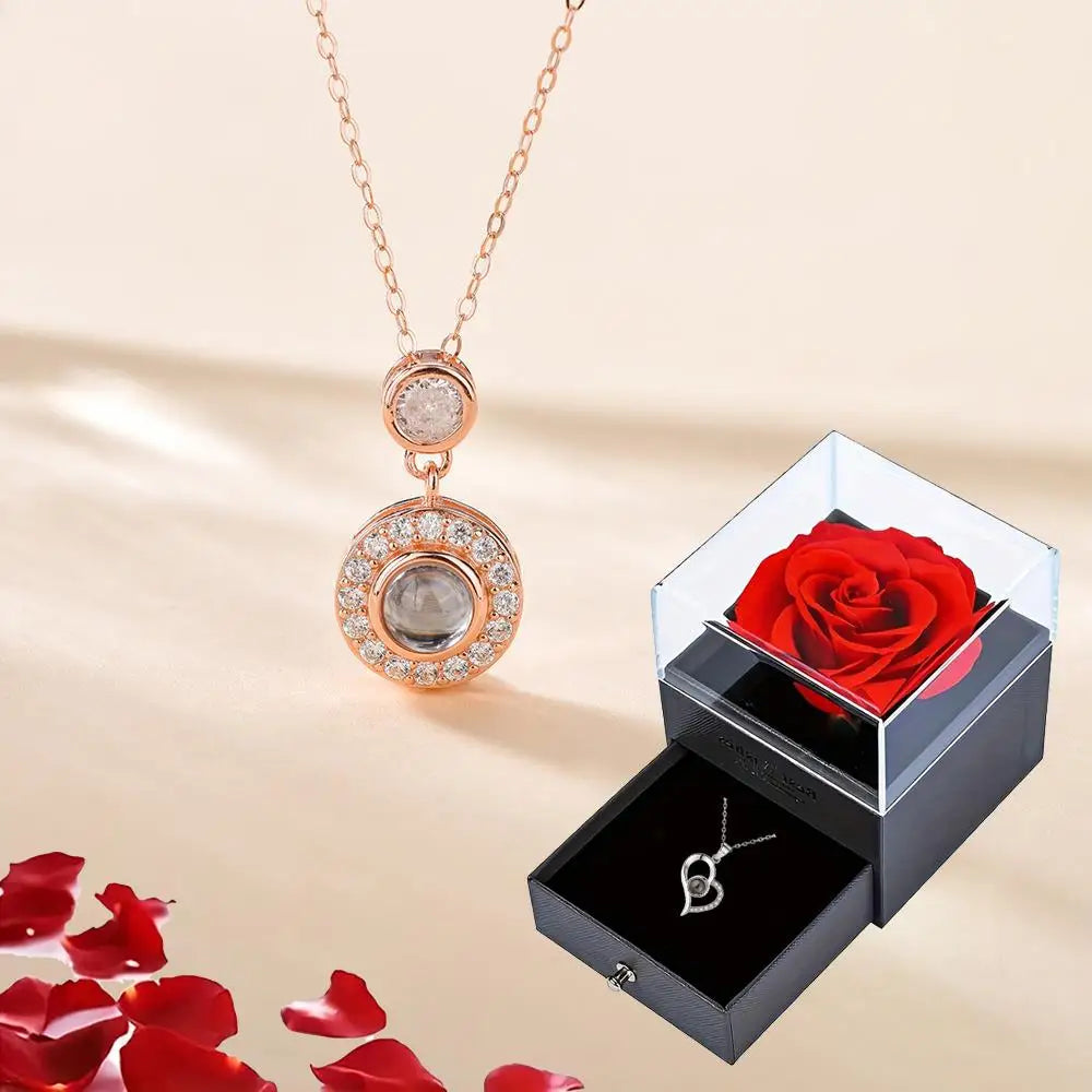 100 Languages "I Love You" Heart Necklace – Gift Set with Rose Box 💖✨ Perfect Romantic Gift