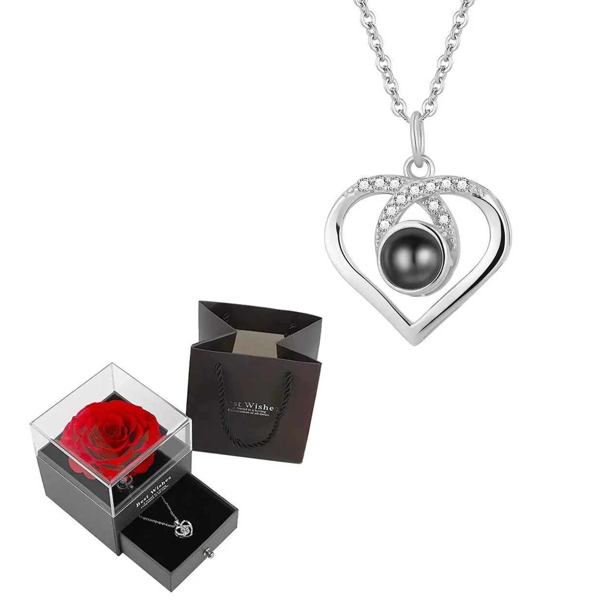 100 Languages "I Love You" Heart Necklace – Gift Set with Rose Box 💖✨ Perfect Romantic Gift