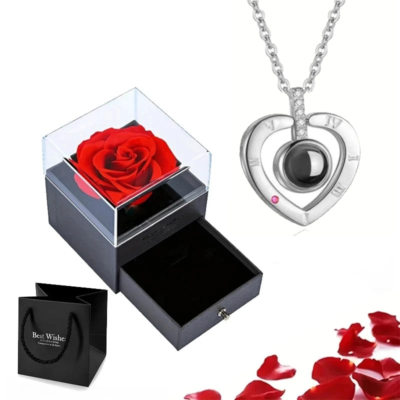 100 Languages "I Love You" Heart Necklace – Gift Set with Rose Box 💖✨ Perfect Romantic Gift