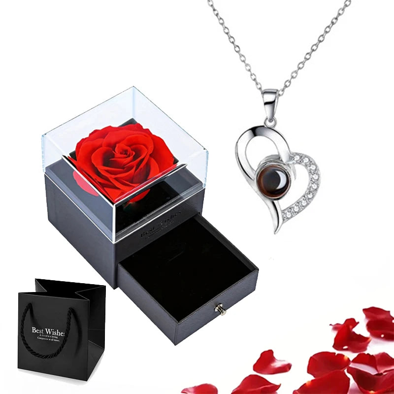 100 Languages "I Love You" Heart Necklace – Gift Set with Rose Box 💖✨ Perfect Romantic Gift