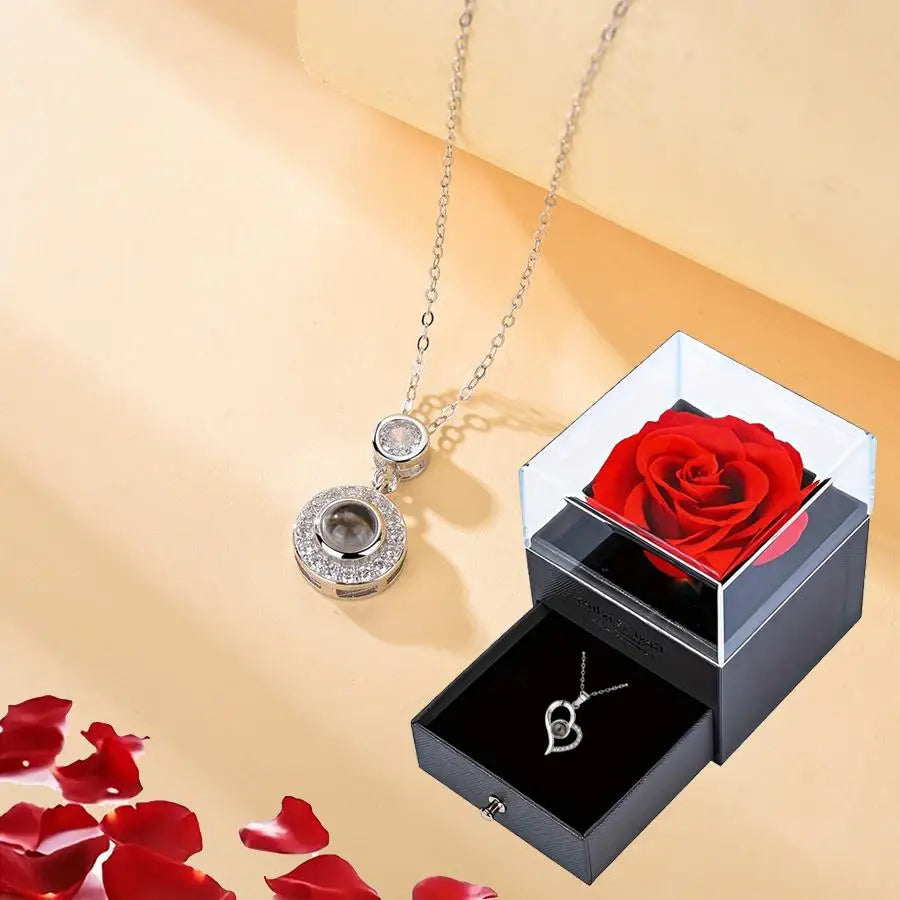 100 Languages "I Love You" Heart Necklace – Gift Set with Rose Box 💖✨ Perfect Romantic Gift