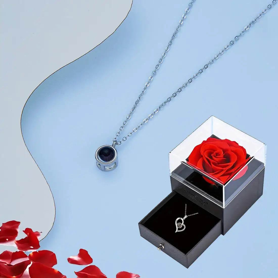 100 Languages "I Love You" Heart Necklace – Gift Set with Rose Box 💖✨ Perfect Romantic Gift