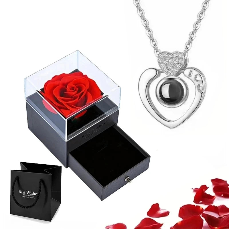 100 Languages "I Love You" Heart Necklace – Gift Set with Rose Box 💖✨ Perfect Romantic Gift