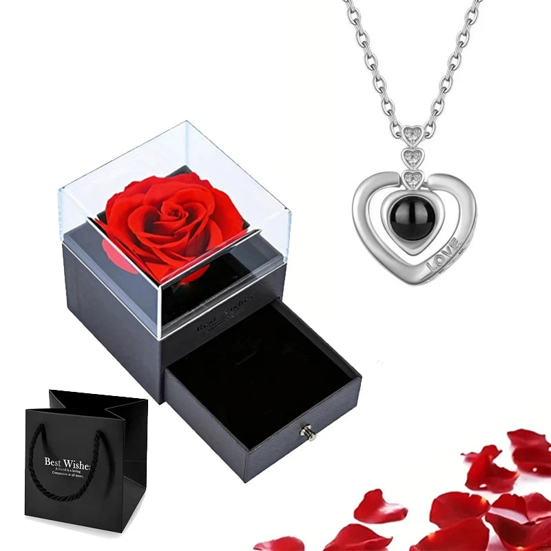 100 Languages "I Love You" Heart Necklace – Gift Set with Rose Box 💖✨ Perfect Romantic Gift