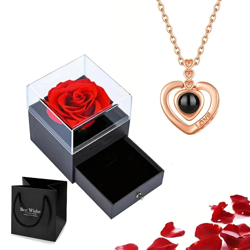 100 Languages "I Love You" Heart Necklace – Gift Set with Rose Box 💖✨ Perfect Romantic Gift