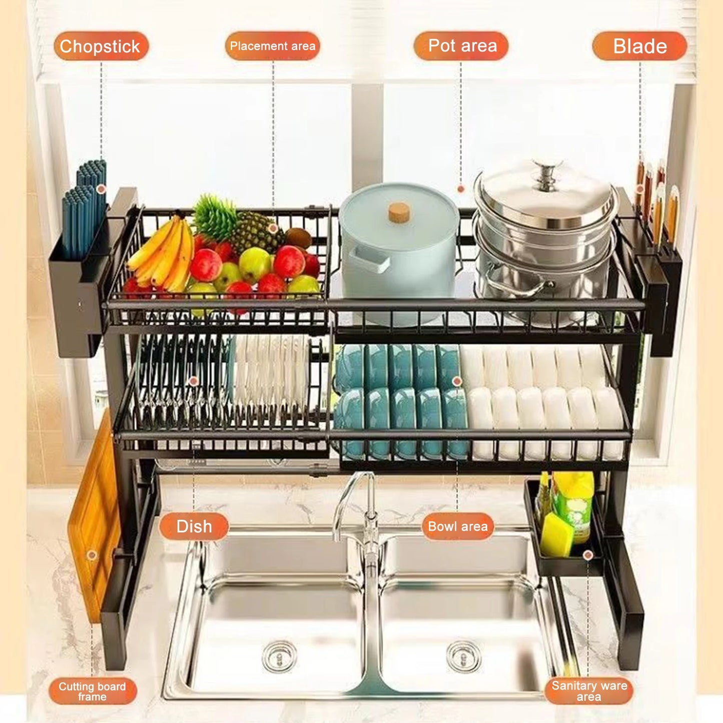 2-Tier Stretchable Kitchen Sink Rack – Multifunctional Dish & Utensil Organizer