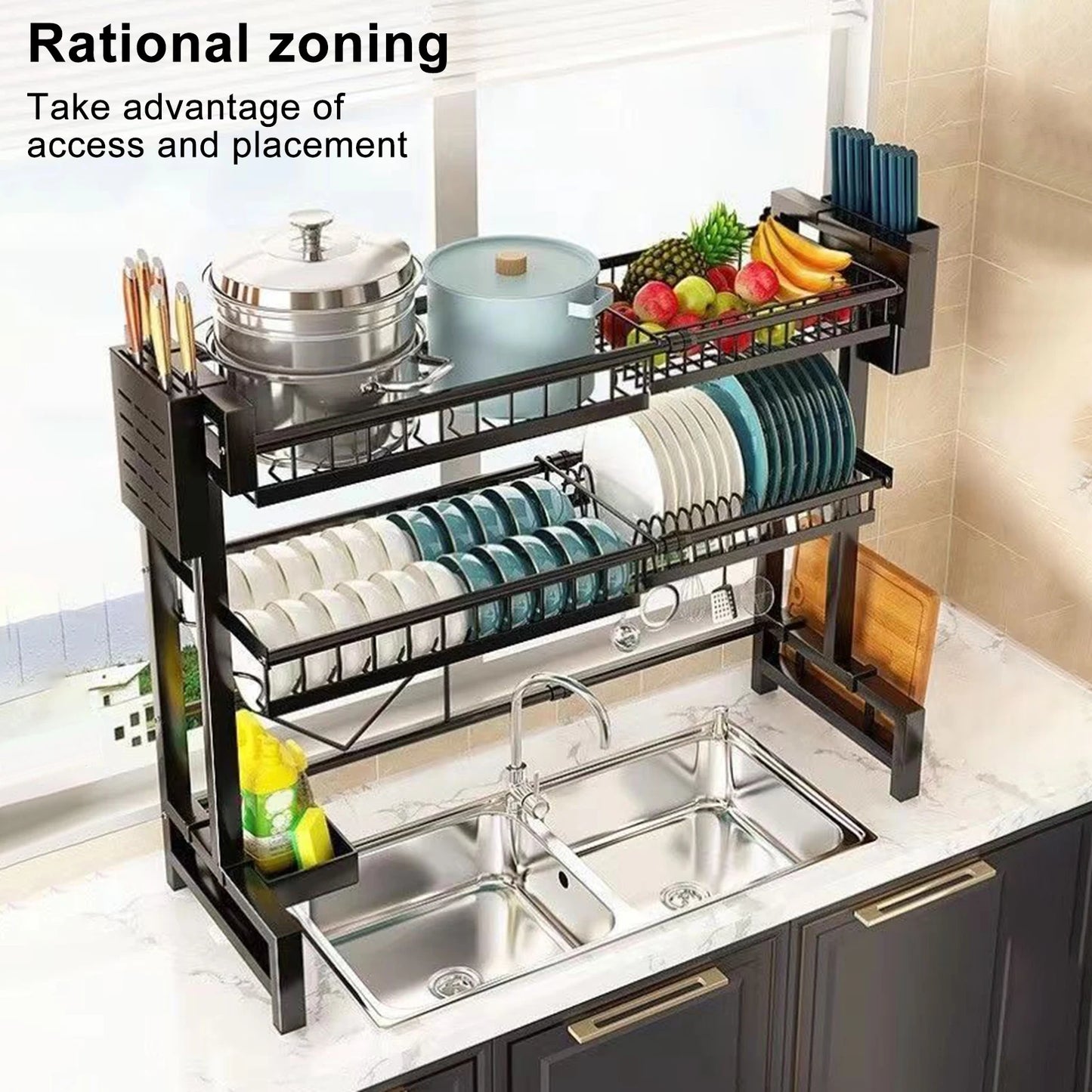 2-Tier Stretchable Kitchen Sink Rack – Multifunctional Dish & Utensil Organizer