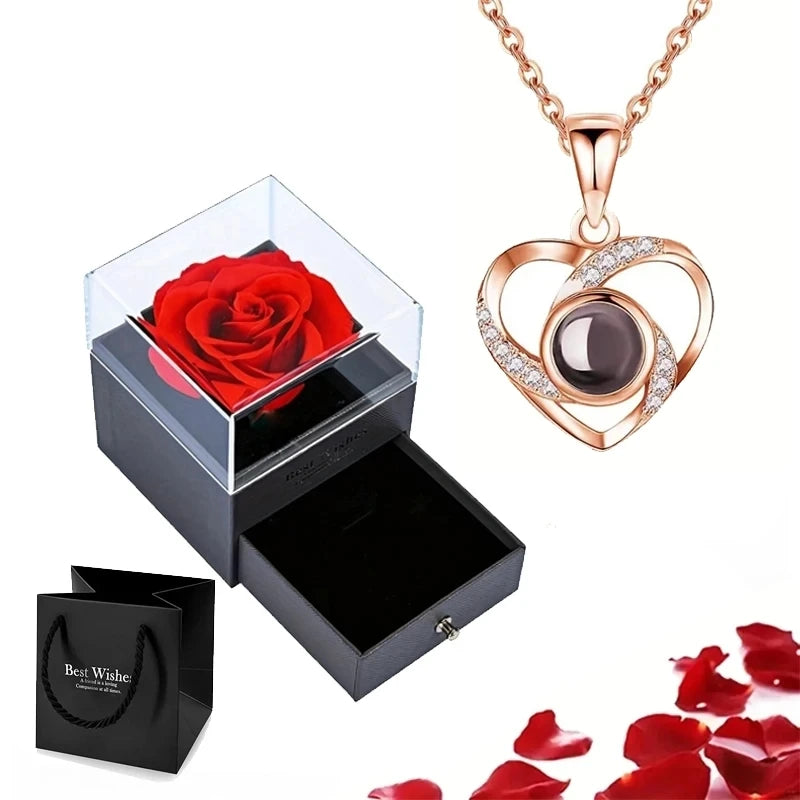 100 Languages "I Love You" Heart Necklace – Gift Set with Rose Box 💖✨ Perfect Romantic Gift