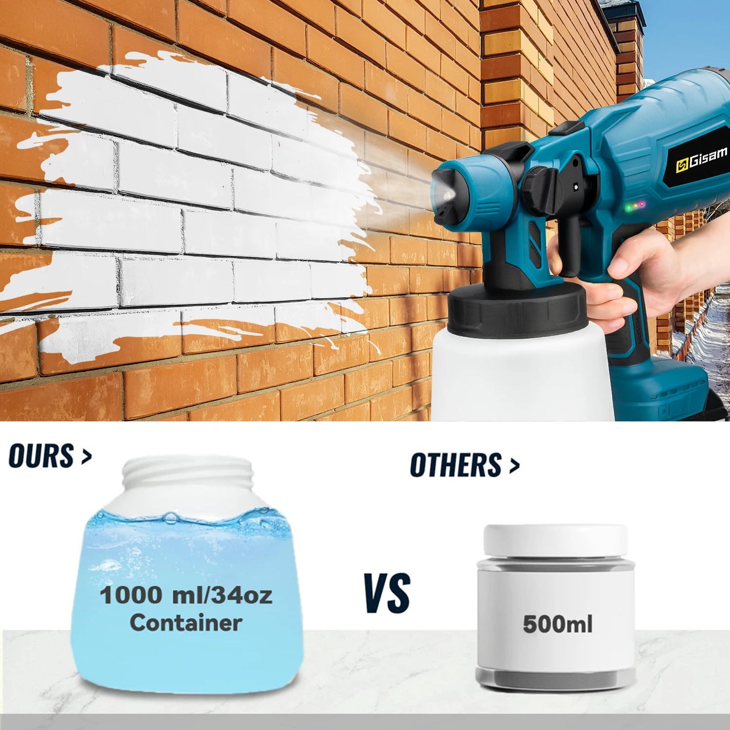 1000ml Cordless HVLP Sprayer, Makita 18V Compatible.