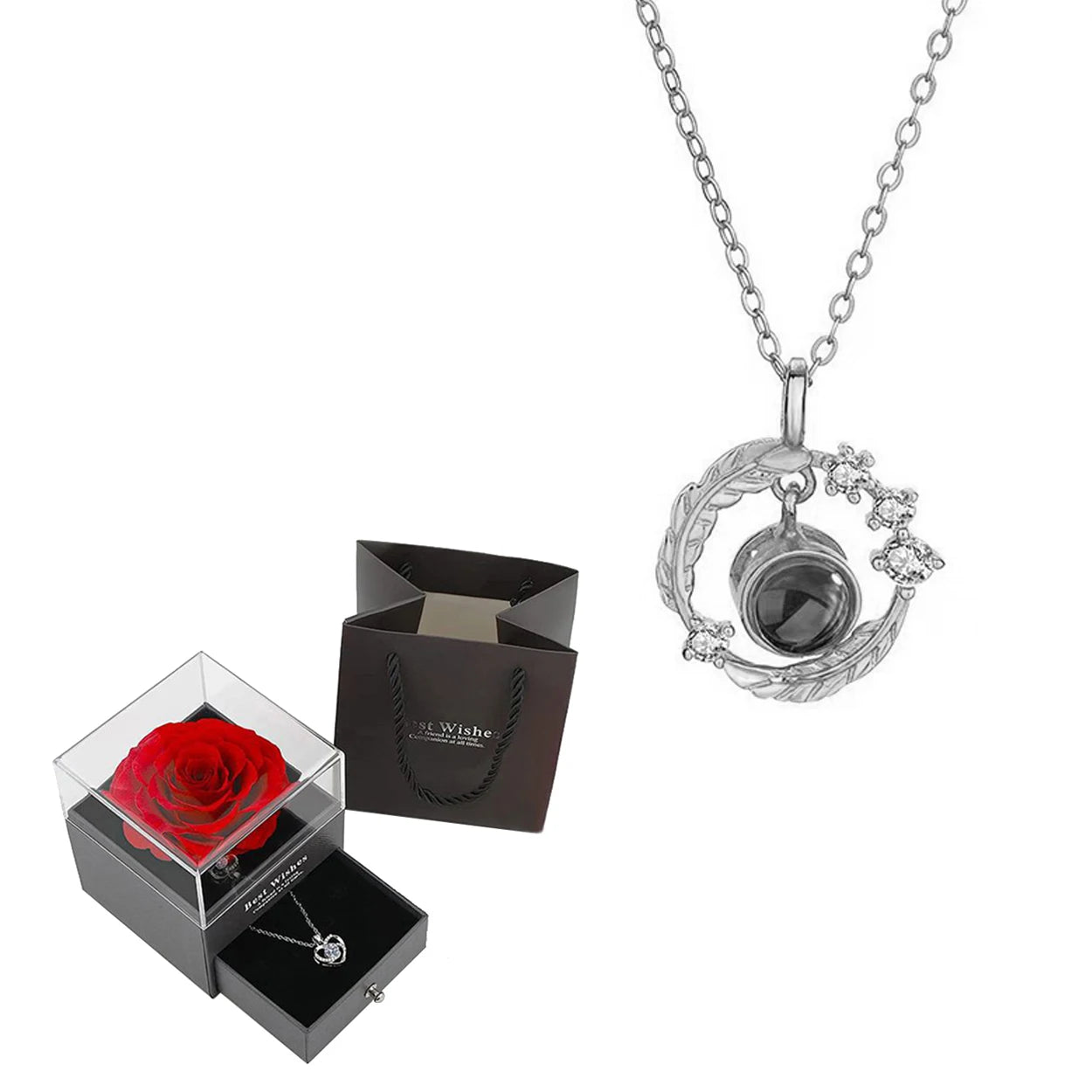 100 Languages "I Love You" Heart Necklace – Gift Set with Rose Box 💖✨ Perfect Romantic Gift