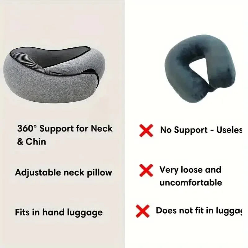 Memory Foam Travel Neck Pillow U-shaped, adjustable, and portable for ultimate neck support. Perfect for travel, naps, and relaxation on-the-go!