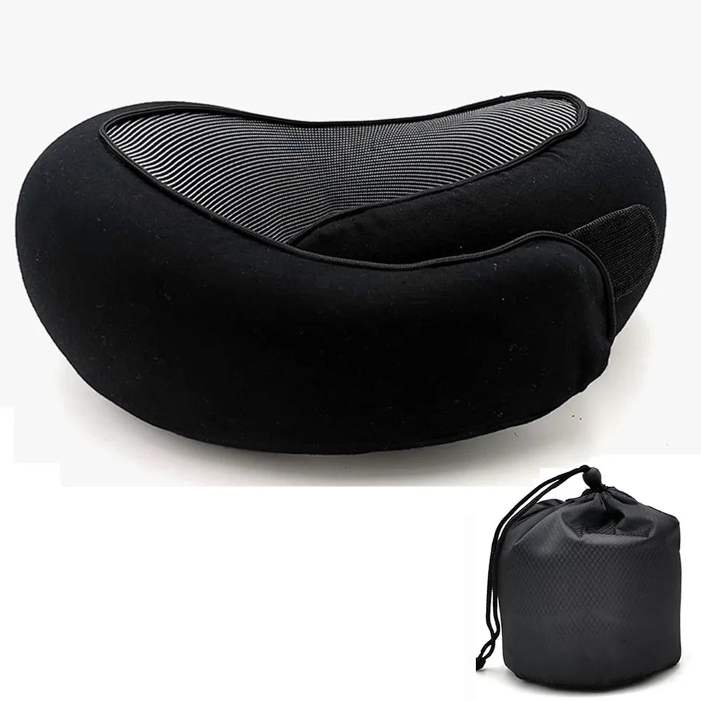 Memory Foam Travel Neck Pillow U-shaped, adjustable, and portable for ultimate neck support. Perfect for travel, naps, and relaxation on-the-go!