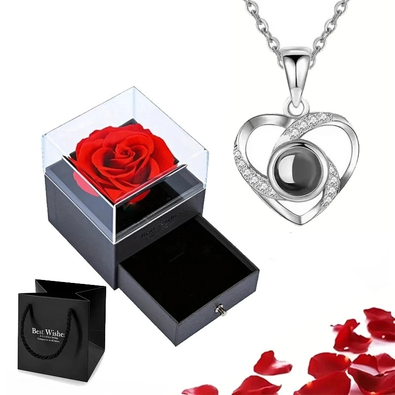 100 Languages "I Love You" Heart Necklace – Gift Set with Rose Box 💖✨ Perfect Romantic Gift