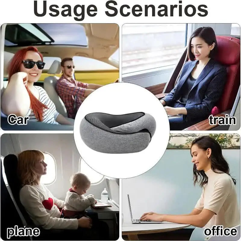 Memory Foam Travel Neck Pillow U-shaped, adjustable, and portable for ultimate neck support. Perfect for travel, naps, and relaxation on-the-go!