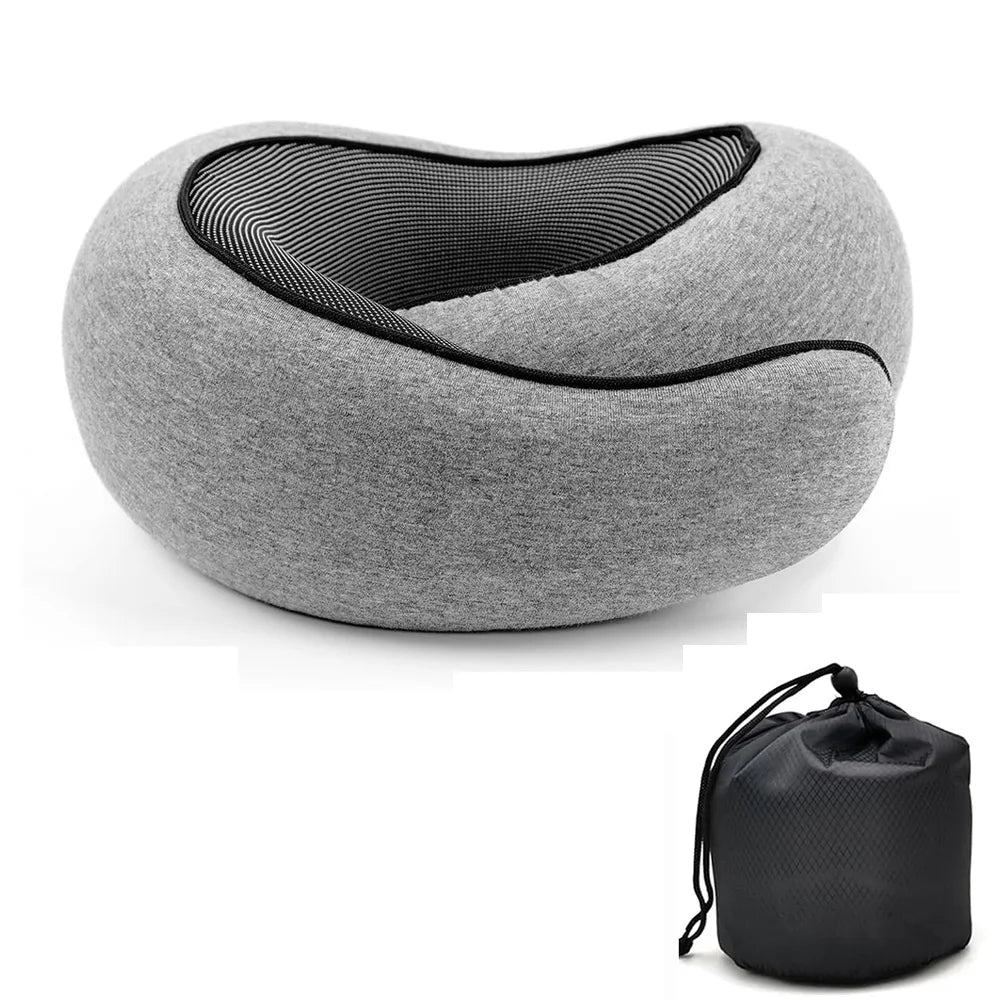 Memory Foam Travel Neck Pillow U-shaped, adjustable, and portable for ultimate neck support. Perfect for travel, naps, and relaxation on-the-go!