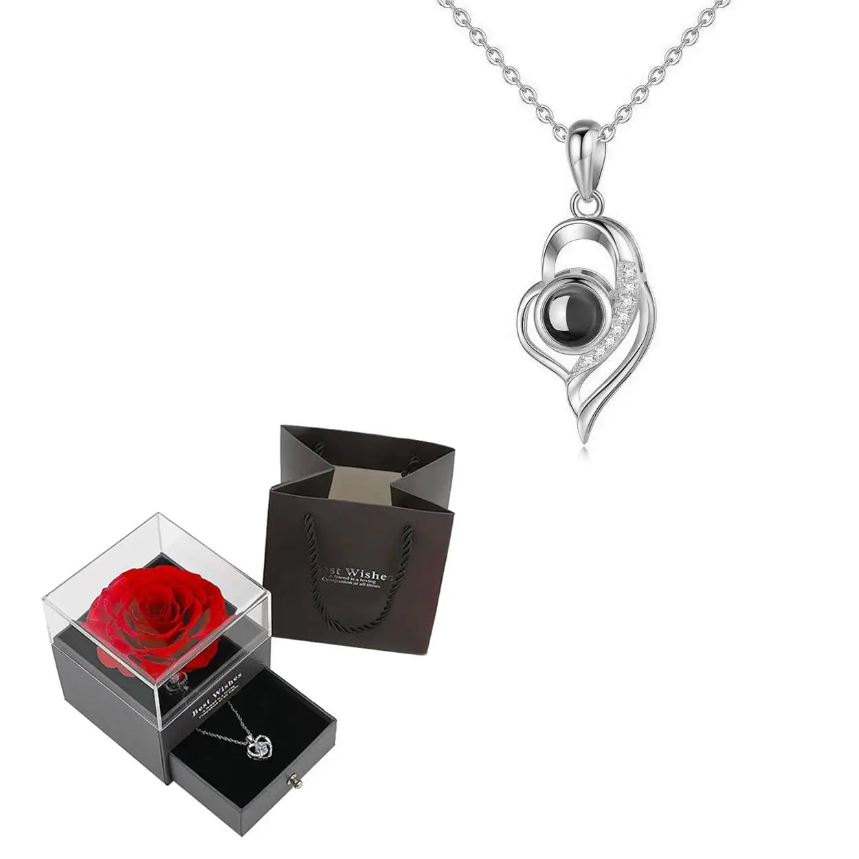 100 Languages "I Love You" Heart Necklace – Gift Set with Rose Box 💖✨ Perfect Romantic Gift