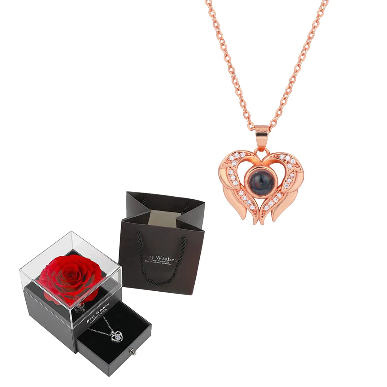 100 Languages "I Love You" Heart Necklace – Gift Set with Rose Box 💖✨ Perfect Romantic Gift