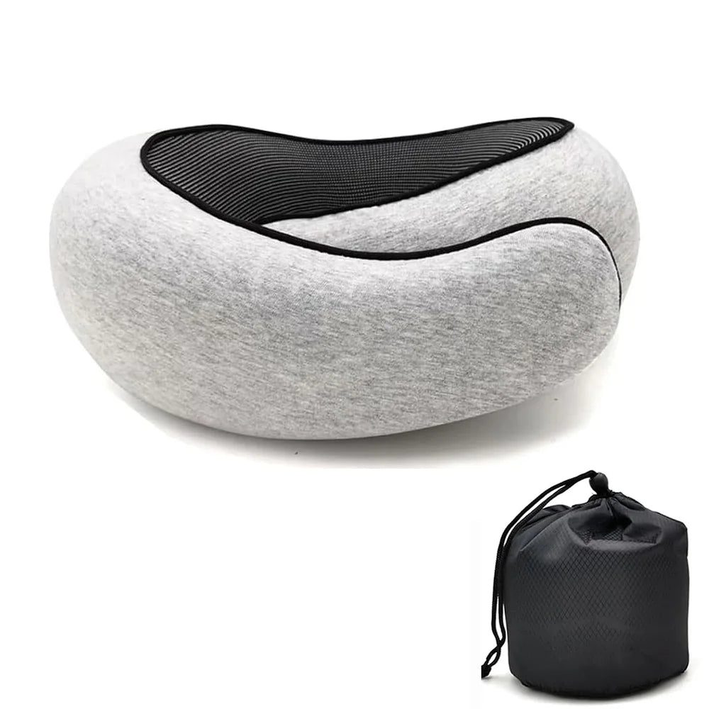 Memory Foam Travel Neck Pillow U-shaped, adjustable, and portable for ultimate neck support. Perfect for travel, naps, and relaxation on-the-go!